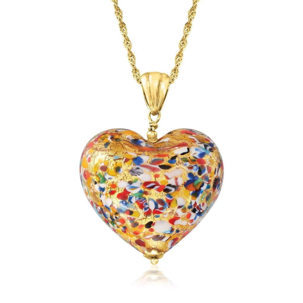 商品Ross-Simons|Italian Murano Glass Heart Pendant Necklace in 18kt Gold Over Sterling,价格¥796,第1张图片