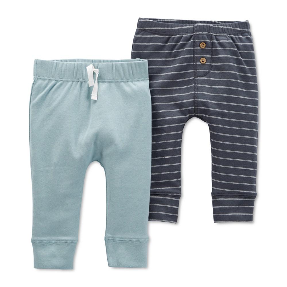 Baby Boys 2-Pk. Cotton Striped & Sold Pants商品第1张图片规格展示