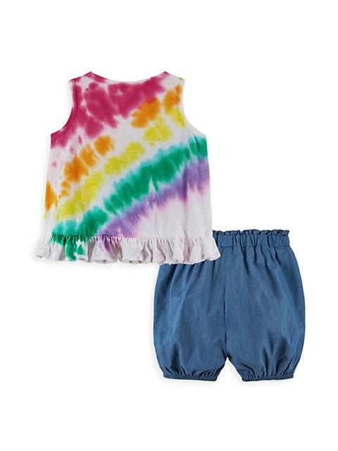 Baby Girl's 2-Piece Jersey Tie-Dye Print Tank & Chambray Shorts Set商品第2张图片规格展示