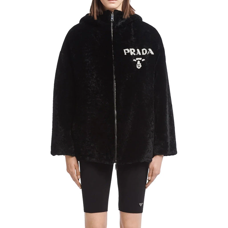 商品Prada|【预售3-7天】普拉达 21年秋冬 女士黑色双面穿华达呢羊皮毛外套58A067_1Y7Q_F0002,价格¥50396,第4张图片详细描述