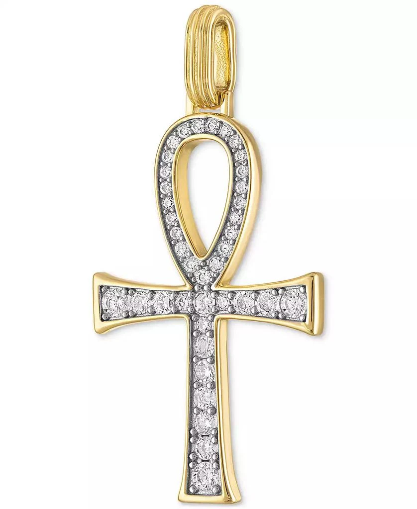 商品Esquire Men's Jewelry|Cubic Zirconia Ankh Pendant in 14k Gold-Plated Sterling Silver, Created for Macy's,价格¥1078,第2张图片详细描述