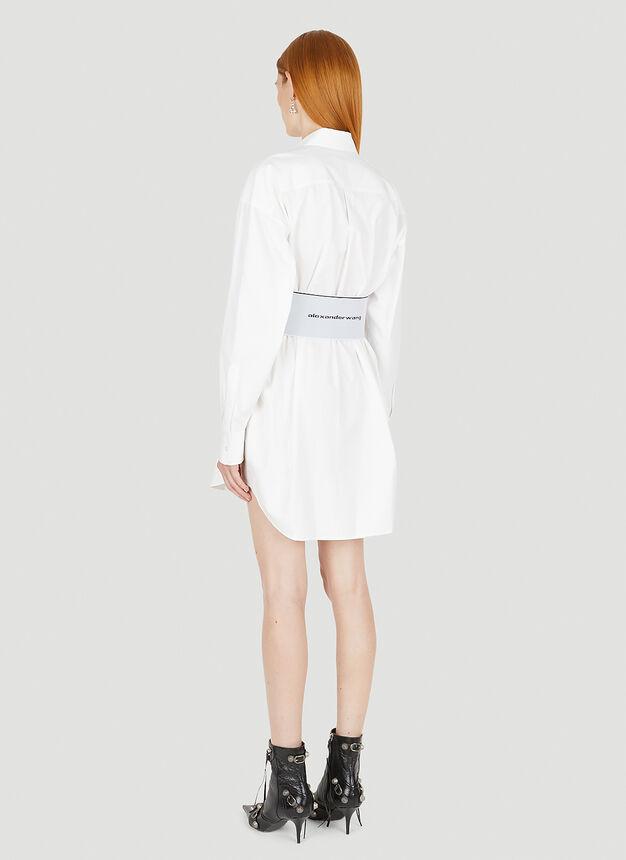 Logo Jacquard Waist Shirt Dress in White商品第4张图片规格展示