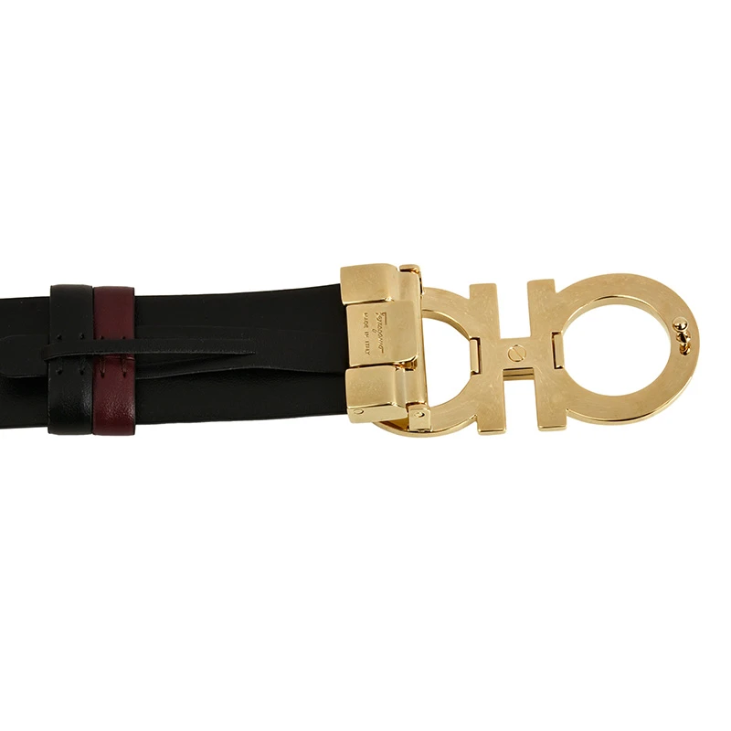 Salvatore Ferragamo 菲拉格慕 女士双面黑色紫色皮革舒适休闲铜色双扣皮带 23-A564-00-WINE【包装随机，部分无包装盒】 商品