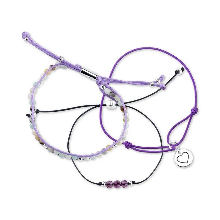 商品Unwritten|3-Pc. Set Heart Charm, Bead and Corded Bracelets in Silver-Plate,价格¥105,第3张图片详细描述