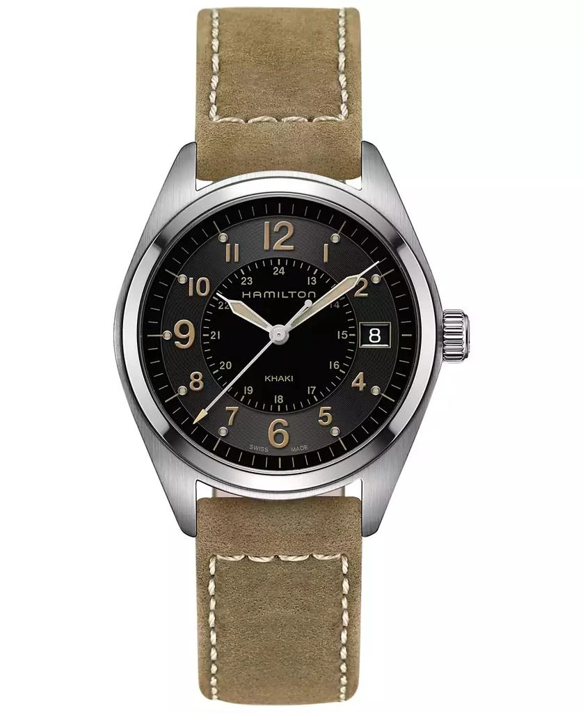 商品Hamilton|Men's Swiss Khaki Field Tan Leather Strap Watch 40mm H68551833,价格¥4302,第1张图片