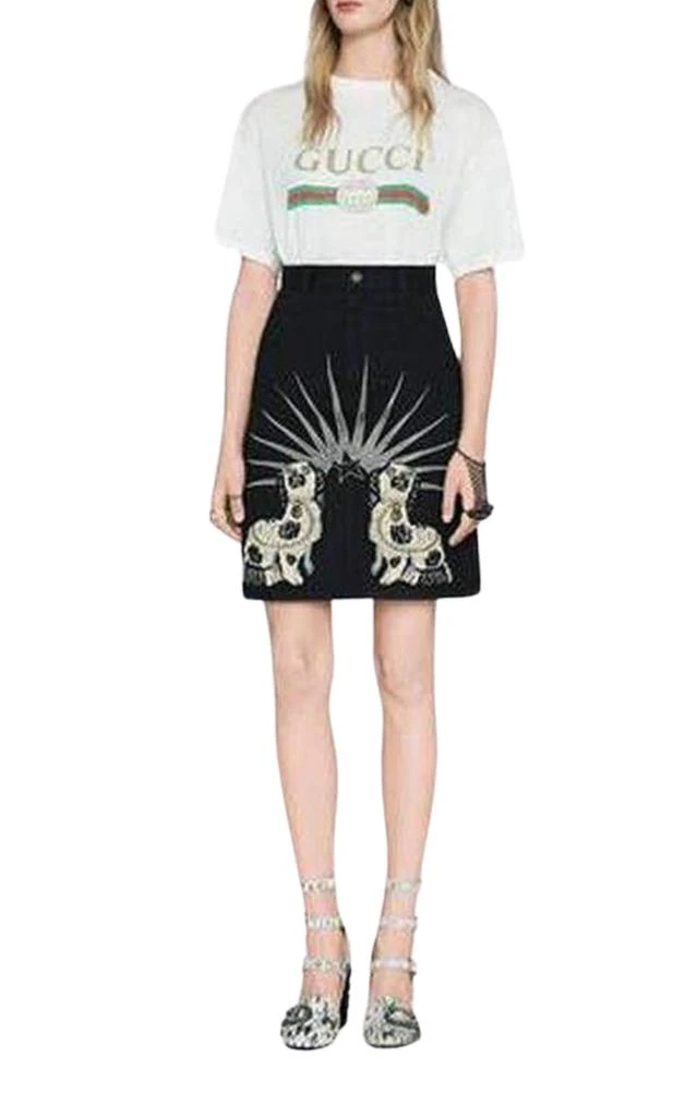 商品Gucci|Embroidered Black Denim Mini Skirt,价格¥6099,第2张图片详细描述