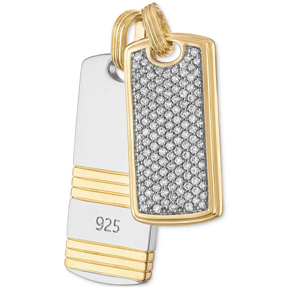 2-Pc. Set Cubic Zirconia Pavé & Ridged Dog Tag Pendants in Sterling Silver & 14k Gold-Plate, Created for Macy's商品第2张图片规格展示