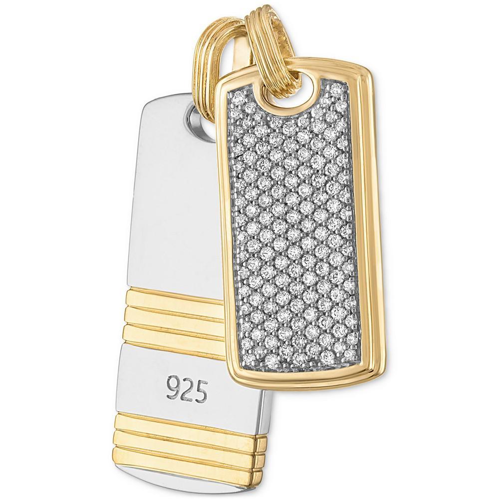 商品Esquire Men's Jewelry|2-Pc. Set Cubic Zirconia Pavé & Ridged Dog Tag Pendants in Sterling Silver & 14k Gold-Plate, Created for Macy's,价格¥2684,第4张图片详细描述