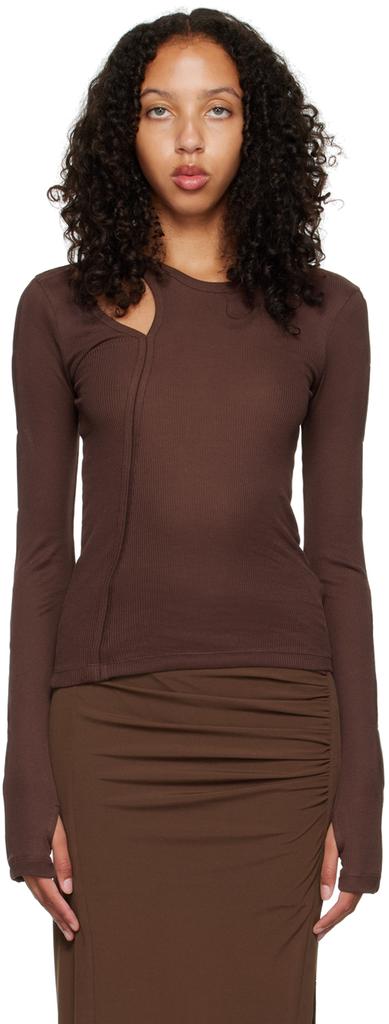 Brown Slash Long Sleeve T-Shirt商品第1张图片规格展示