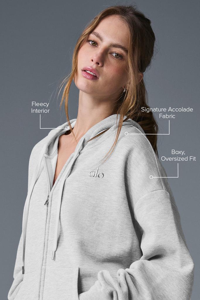 Alo Accolade Full Zip Hoodie - Athletic Heather Grey - Hoodies