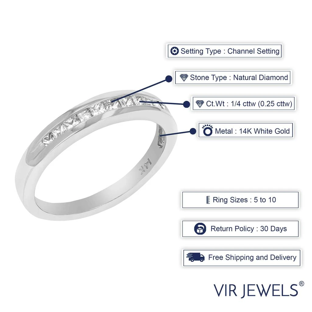 商品Vir Jewels|1/4 cttw Diamond Wedding Band for Women, Princess Cut Diamond Wedding Band in 14K White Gold Channel Set,价格¥2779,第2张图片详细描述