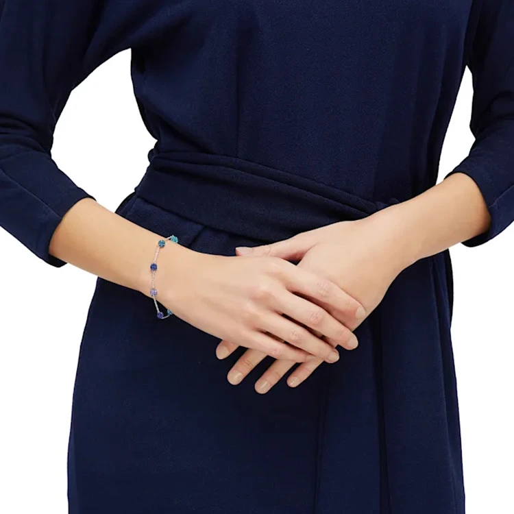 商品[国内直发] Swarovski|施华洛世奇 Blow系列蓝色系渐变圆珠 镀铑 手链 女款 银色,价格¥585,第5张图片详细描述