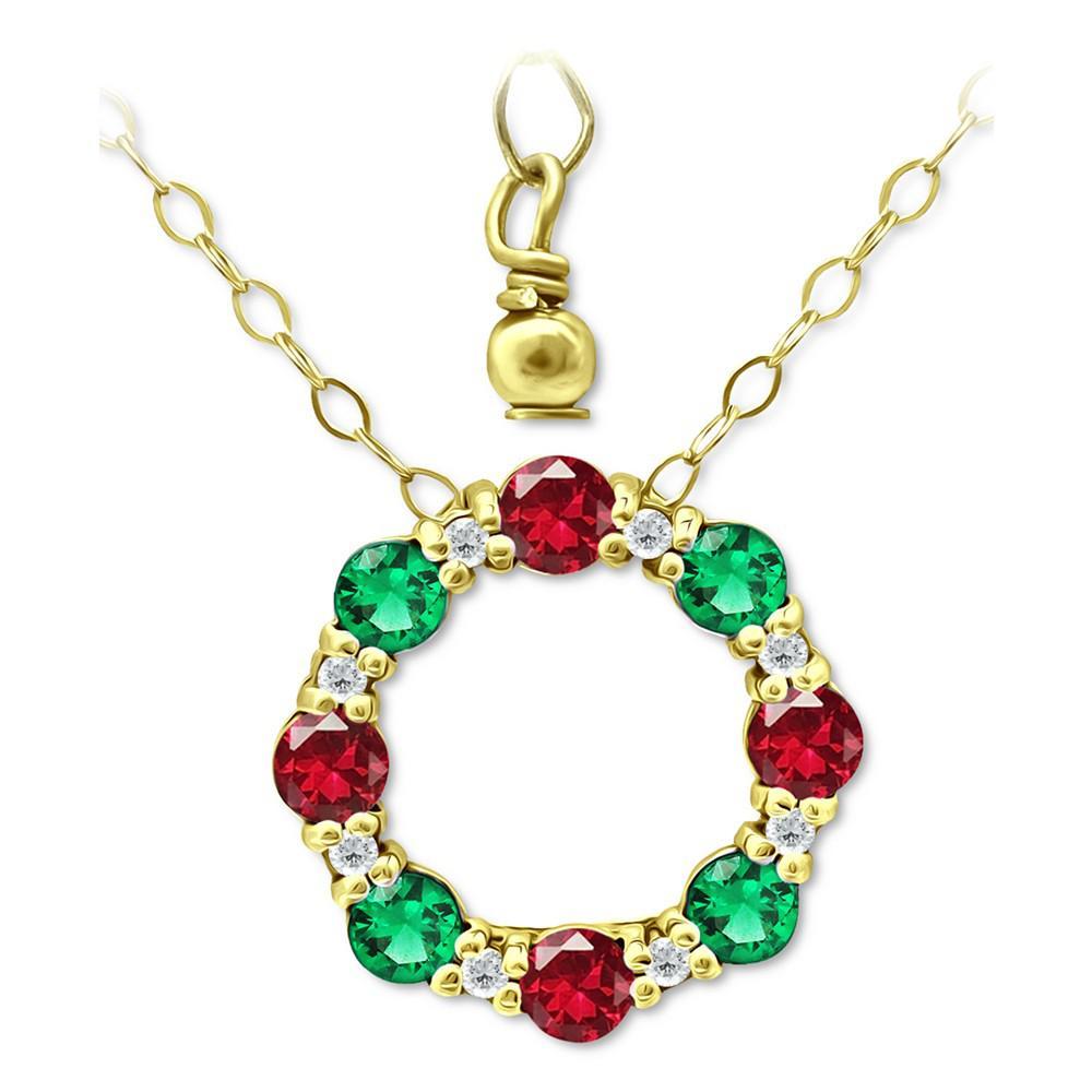 商品Giani Bernini|Multi-Stone Circle Wreath Pendant Necklace in 18k Gold-Plated Sterling Silver, 16" + 2" extender, Created for Macy's,价格¥166,第1张图片