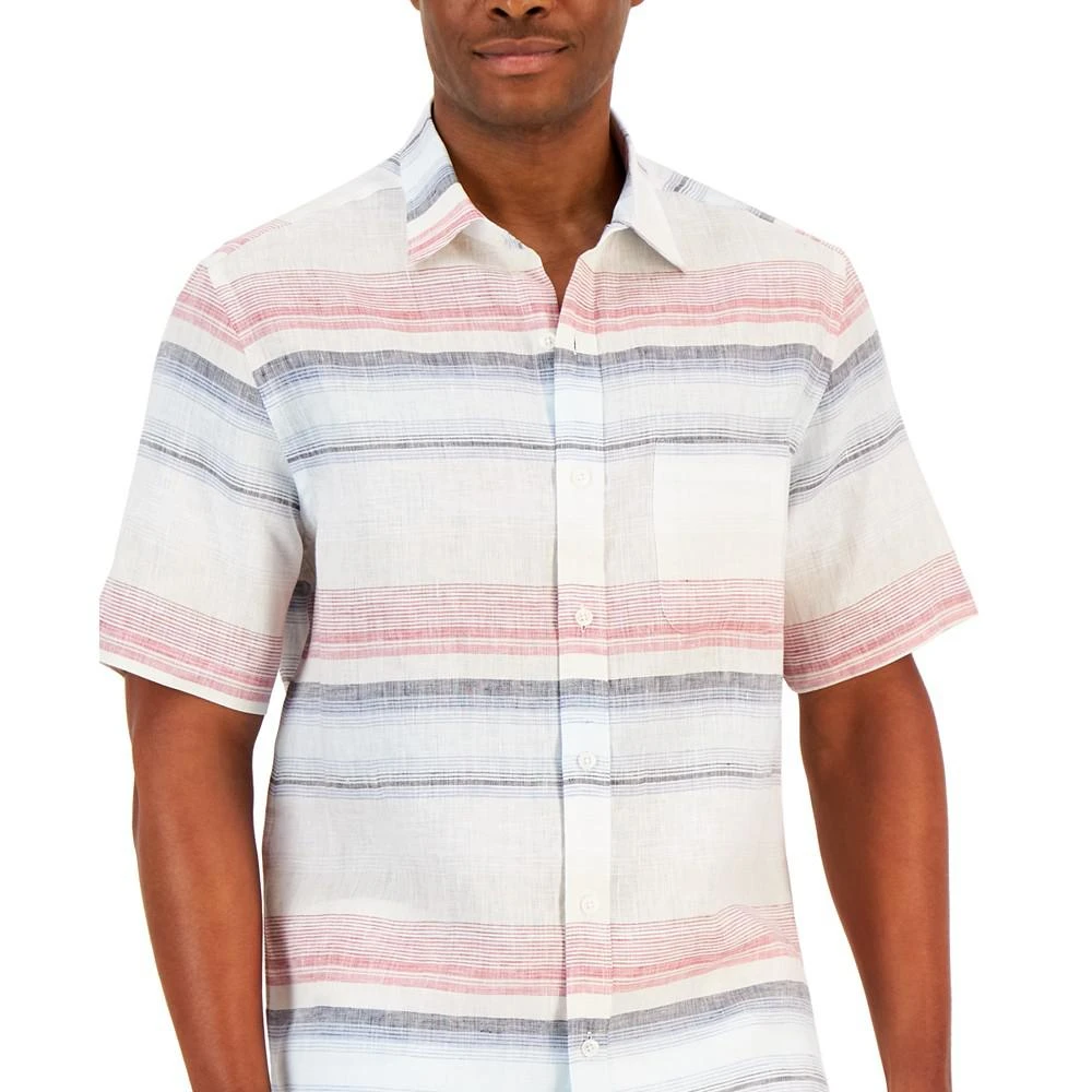 商品Club Room|Men's Darren Horizontal Striped Linen Short-Sleeve Shirt, Created for Macy's,价格¥190,第3张图片详细描述