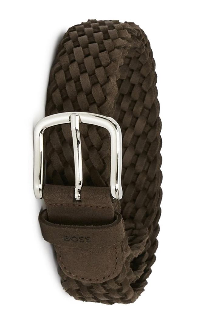 BOSS - SASH Dark Brown Woven Suede Belt With Polished Buckle 50474979 202商品第1张图片规格展示