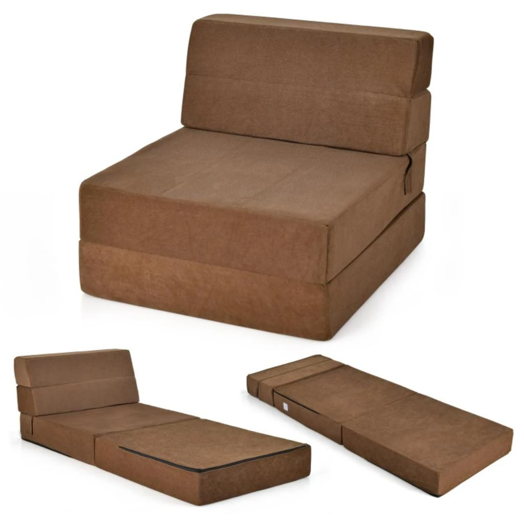 商品Hivvago|Tri-Fold Folding Chair Convertible Sleeper Bed-Brown,价格¥932,第1张图片