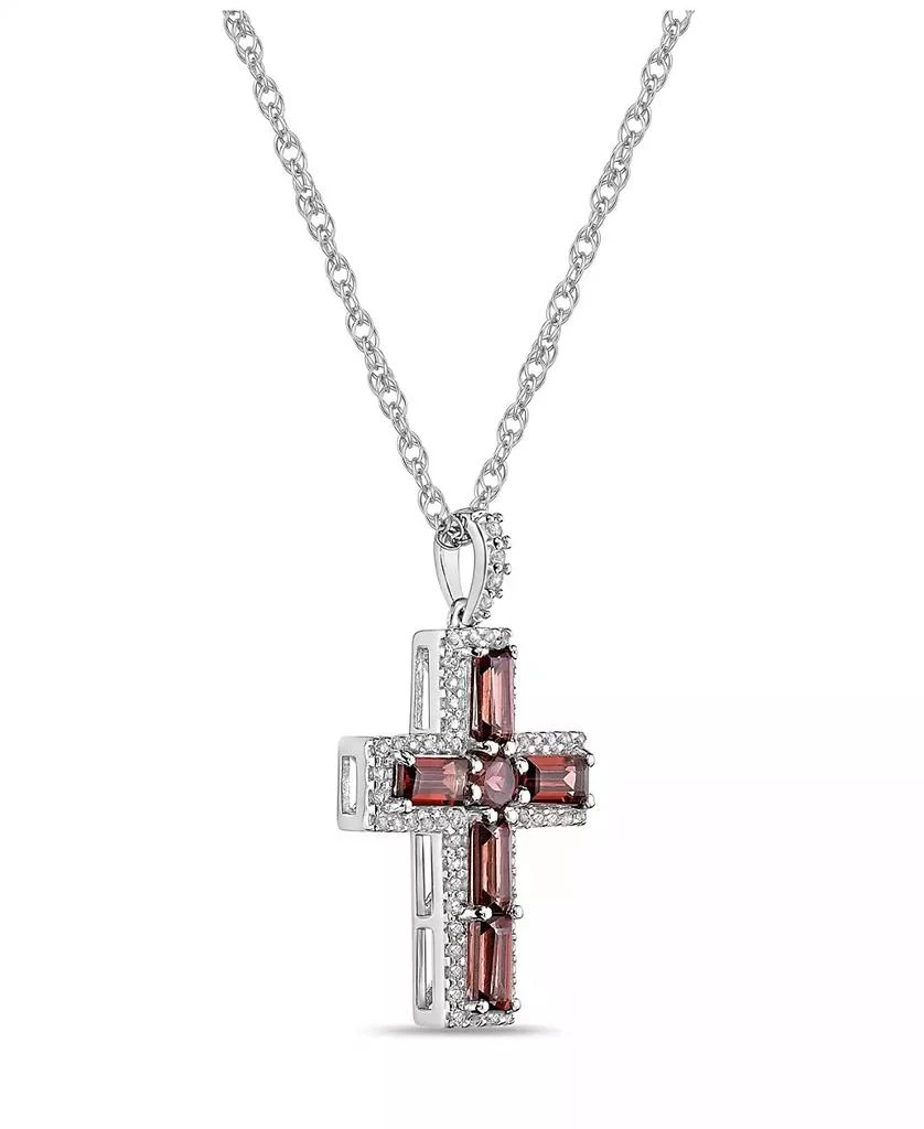 商品Macy's|Sterling Silver Halo Birthstone Style Genuine Garnet and White Topaz Fancy Cut Cross Pendant Necklace,价格¥701,第3张图片详细描述