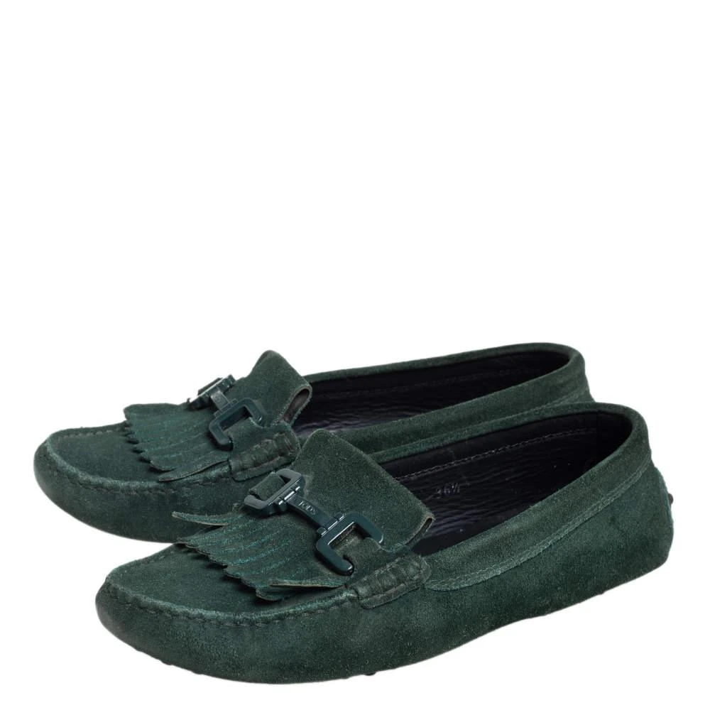 商品[二手商品] Tod's|Tod's Green Suede Fringe Slip On Loafers Size 36.5,价格¥798,第4张图片详细描述
