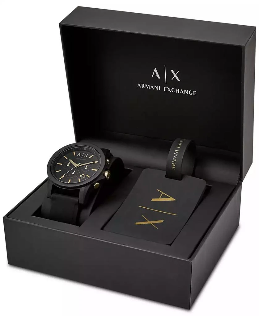 商品Armani Exchange|Men's Chronograph  Black Silicone Strap Watch 45mm Gift Set,价格¥837,第3张图片详细描述