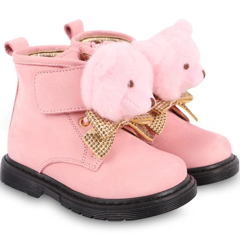 商品MONNALISA|Teddy and rhinestones bows leather boots in pink,价格¥1361,第1张图片