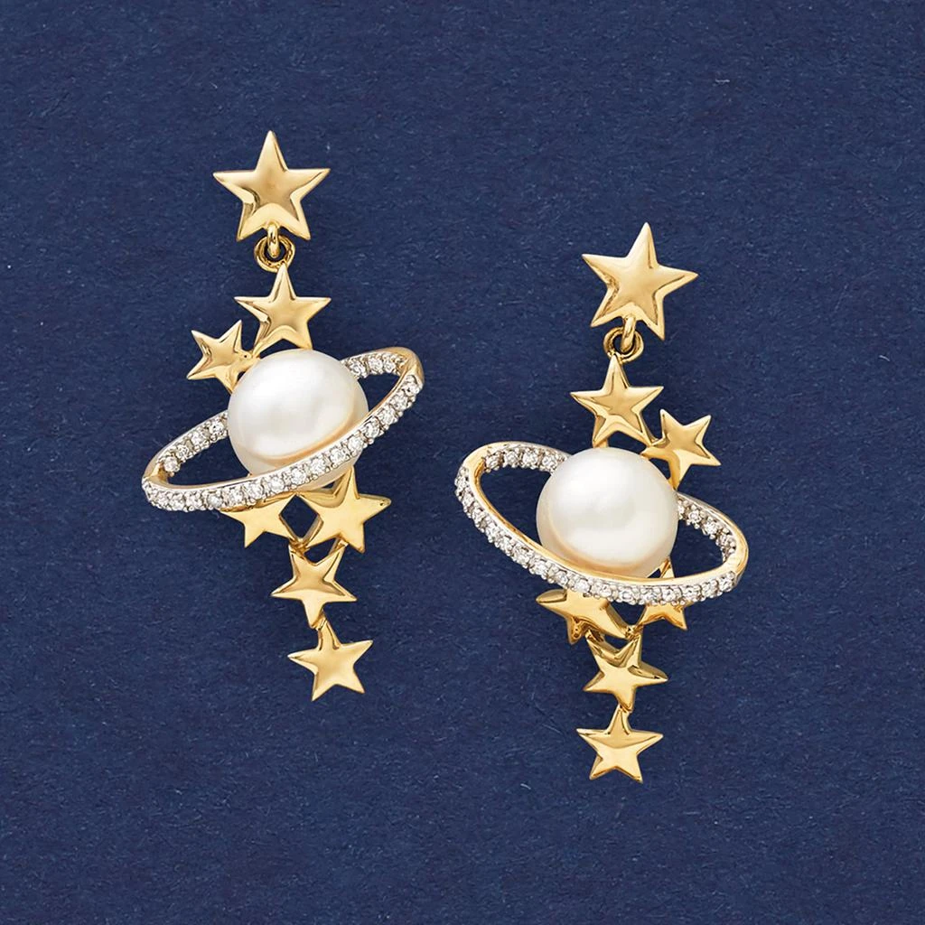 商品Ross-Simons|7.5-8mm Cultured Pearl and . Diamond Star and Planet Drop Earrings in 14kt Yellow Gold,价格¥6614,第4张图片详细描述