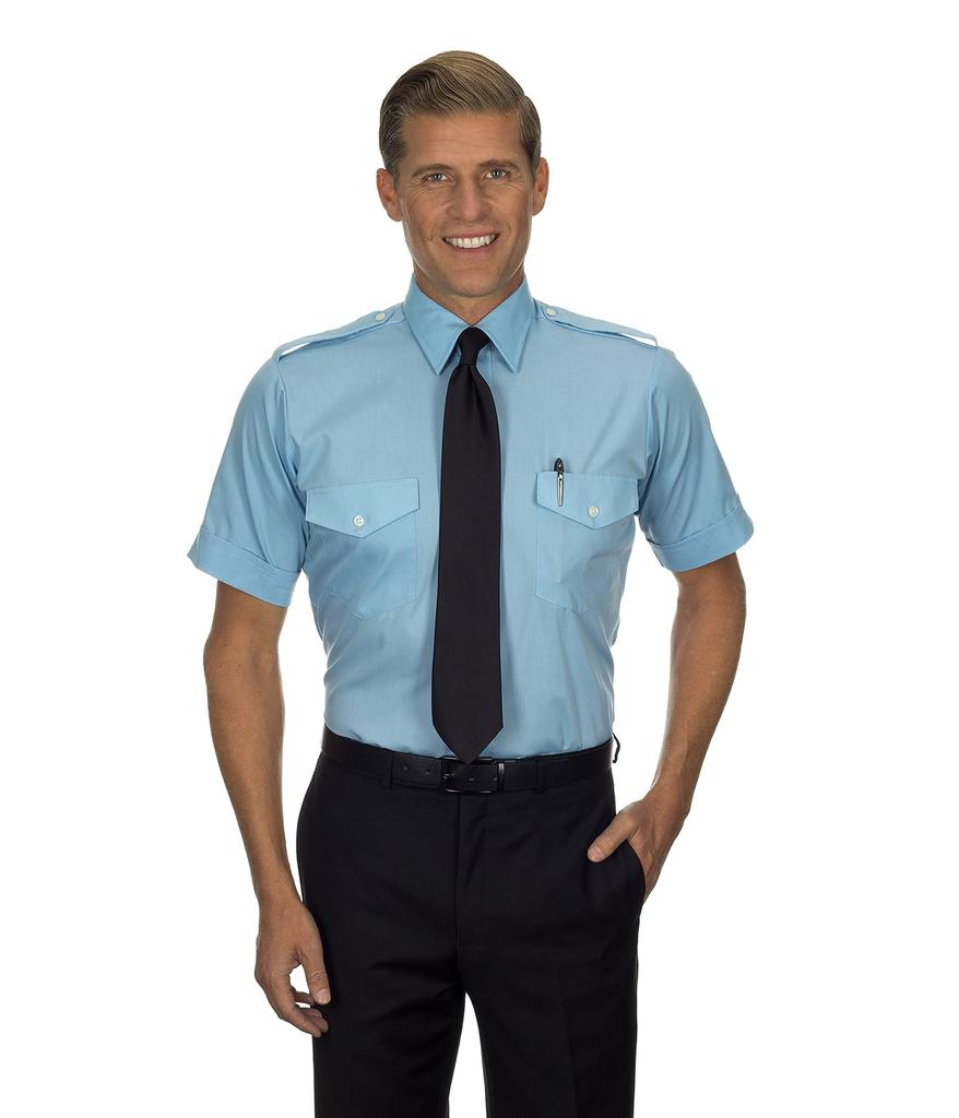Mens Dress Shirts Short Sleeve Aviator Shirt Solid Spread Collar商品第2张图片规格展示