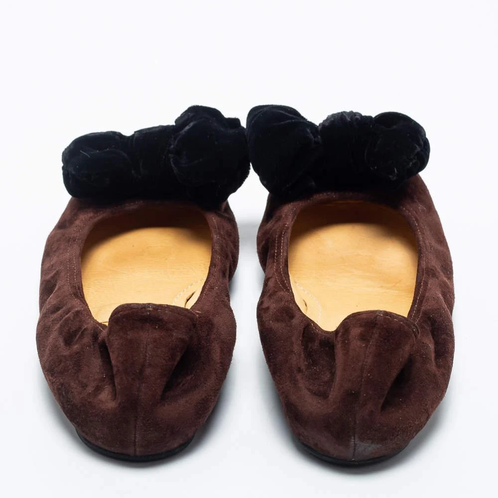 商品[二手商品] Lanvin|Lanvin Brown Suede Leather Bow Scrunch Ballet Flats Size 38,价格¥915,第5张图片详细描述