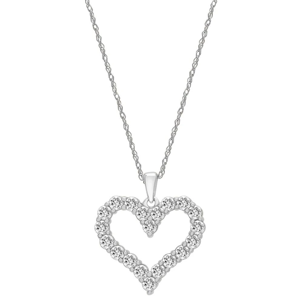 商品Macy's|Diamond Open Heart Pendant Necklace (1 ct. t.w.) in 14k Gold, 18" + 2" extender,价格¥8434,第1张图片