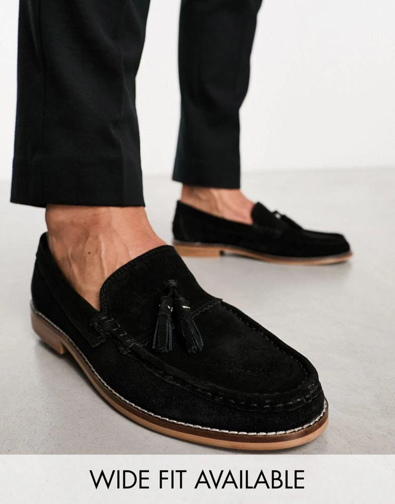 商品ASOS|ASOS DESIGN tassel loafers in black suede leather with natural sole,价格¥445,第1张图片