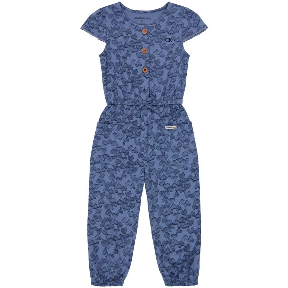 商品Calvin Klein|Baby Girls Tonal Print Slub Jersey One Piece Jumpsuit,价格¥76,第1张图片