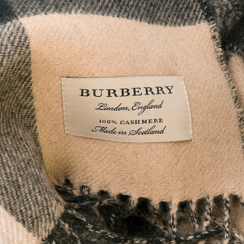 Burberry 博柏利 女士羊绒驼色拼色格纹围巾 4059150商品第2张图片规格展示