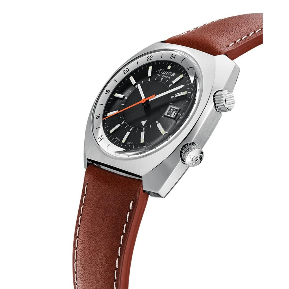 商品Alpina|Men's Swiss Automatic Startimer Pilot Heritage Brown Leather Strap Watch 42mm,价格¥12011,第3张图片详细描述