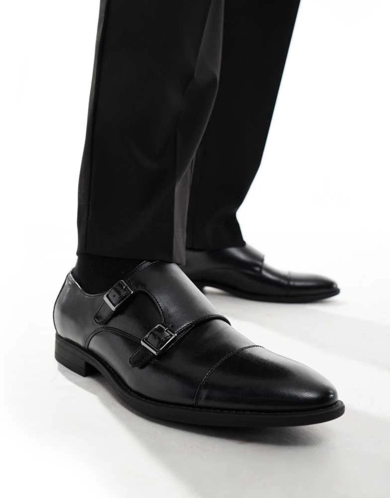 商品ASOS|ASOS DESIGN monk shoes in black faux leather with emboss panel,价格¥298,第5张图片详细描述