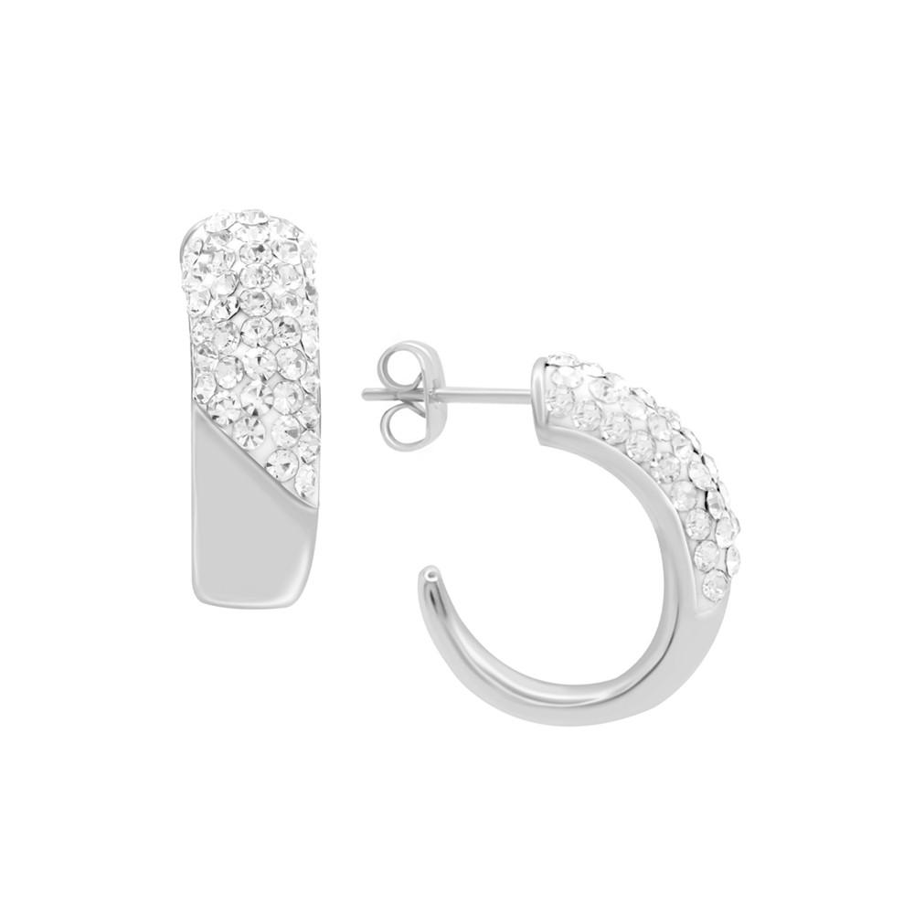 Clear Crystal Pave J Hoop Earring, Gold Plate and Silver Plate商品第1张图片规格展示