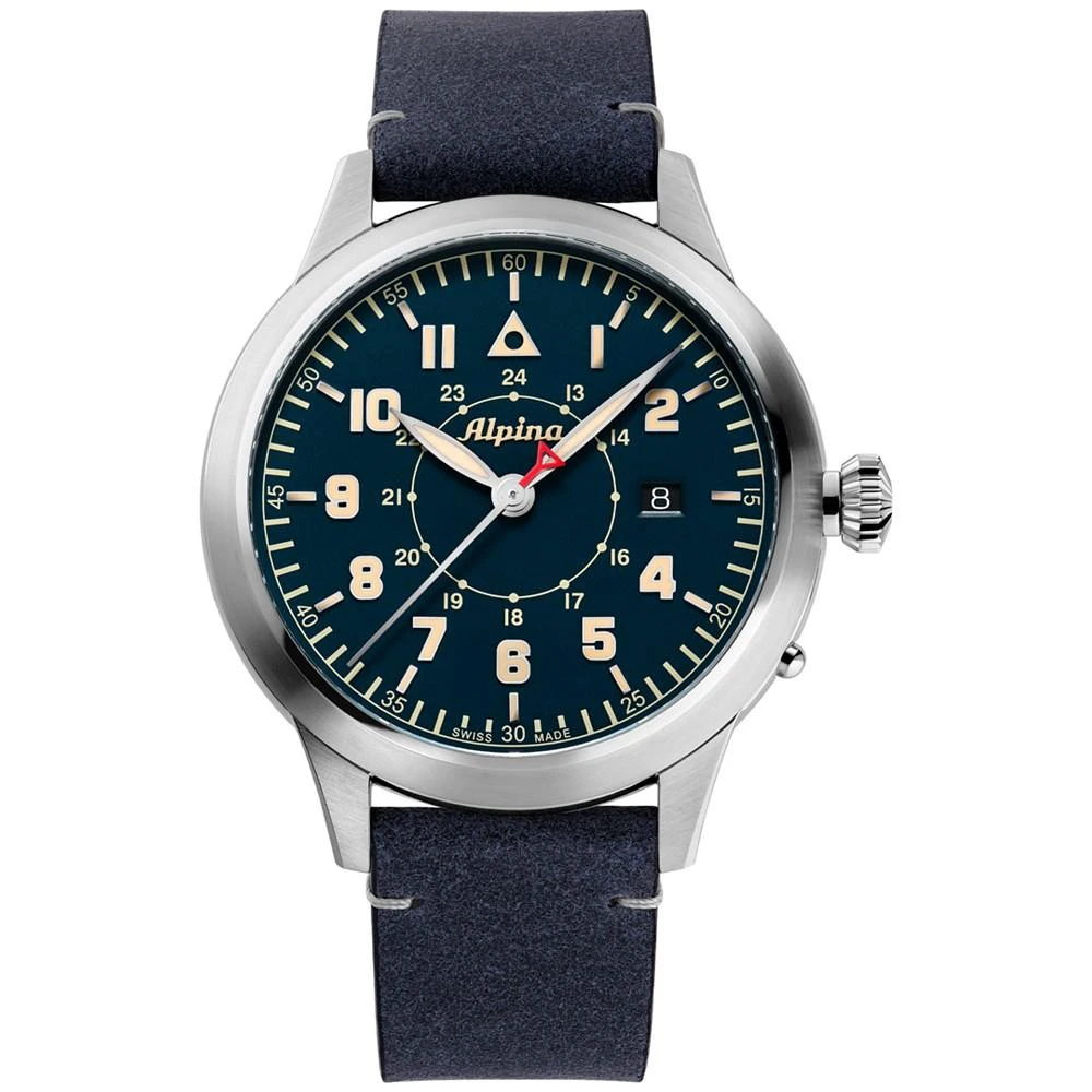 商品Alpina|Men's Swiss Automatic Startimer Pilot Blue Leather Strap Watch 44mm,价格¥11315,第1张图片