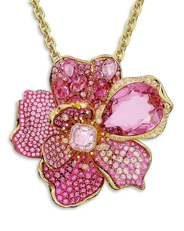 商品Swarovski|Idyllia Pink Crystal Flower Convertible Pin & Pendant Necklace in Gold Tone, 21.66",价格¥2758,第2张图片详细描述