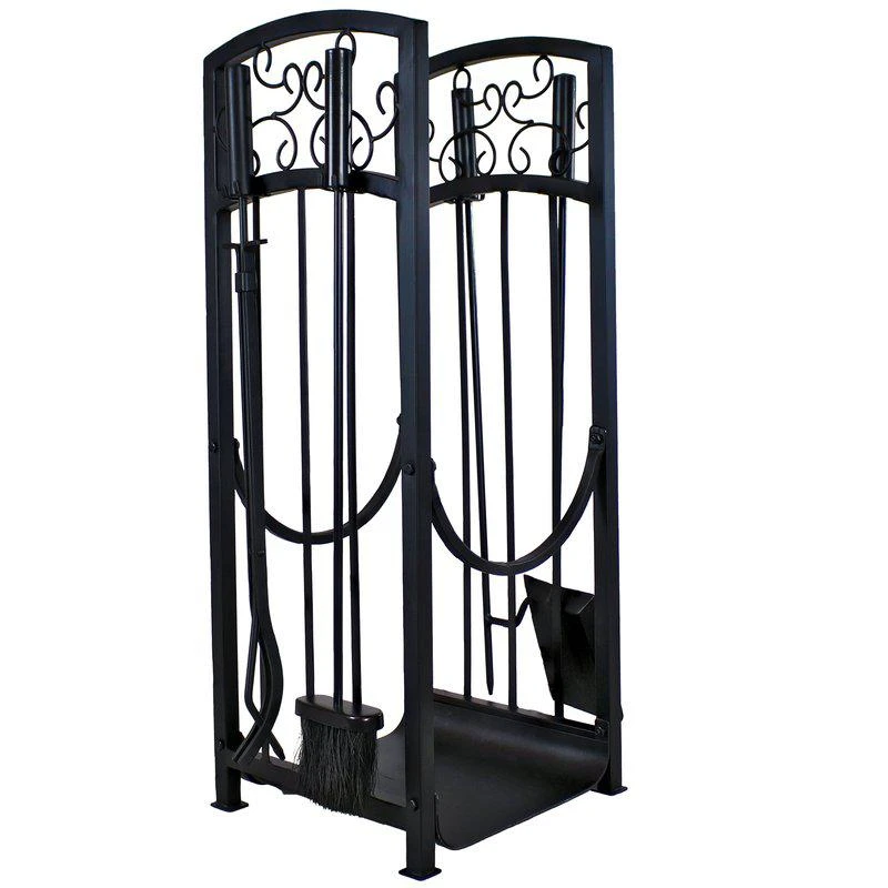 商品Sunnydaze Decor|Iron Filigree Firewood Log Rack With 4 Fireplace Tools,价格¥509,第1张图片