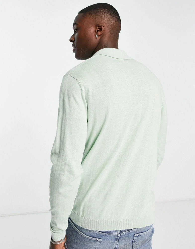 商品ASOS|ASOS DESIGN knitted cotton revere polo jumper in mint green,价格¥89,第2张图片详细描述