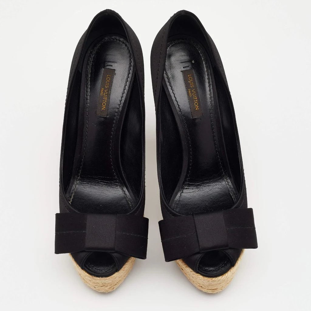 商品[二手商品] Louis Vuitton|Louis Vuitton Black Suede Bow Detail Espadrille Peep Toe Platform Pumps Size 37,价格¥1069,第3张图片详细描述