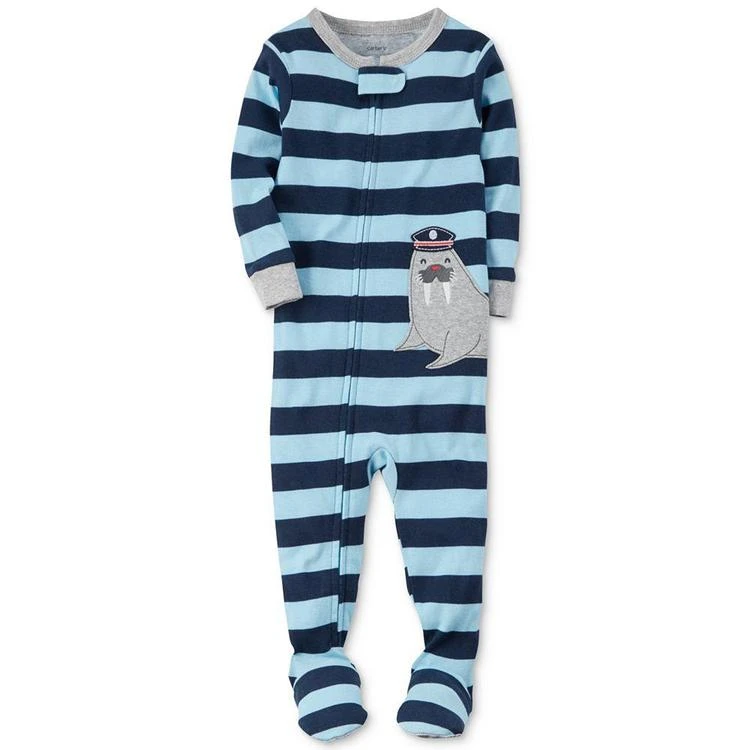 商品Carter's|男婴1-Pc. Striped Walrus Footed Pajamas, Baby Boys (0-24 months),价格¥59,第1张图片