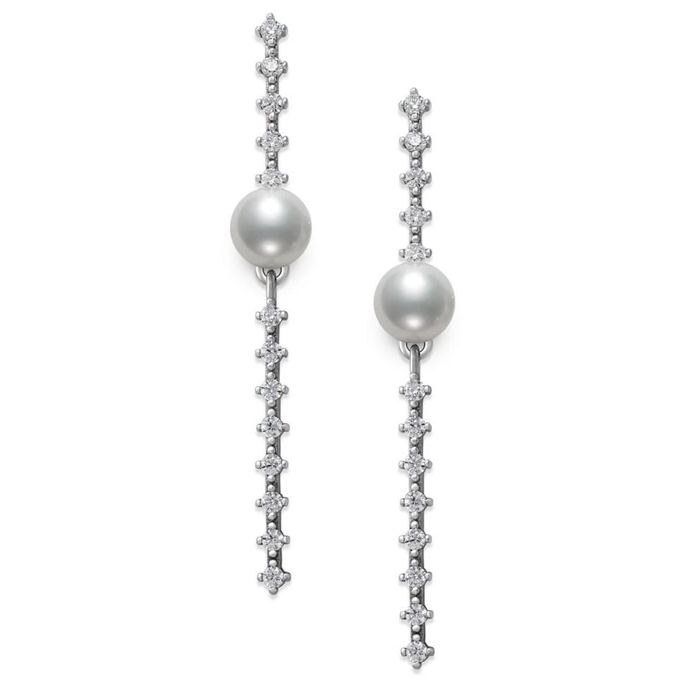 商品Belle de Mer|Cultured Freshwater Button Pearl (6mm) & Cubic Zirconia Linear Drop Earrings in Sterling Silver, Created for Macy's,价格¥1487,第3张图片详细描述