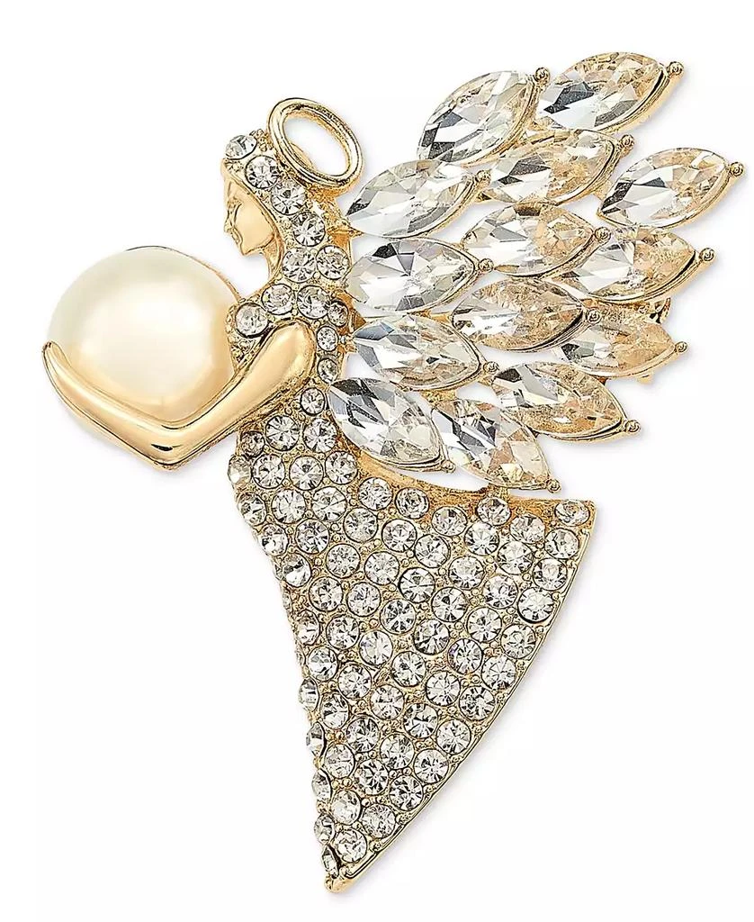 商品Holiday Lane|Gold-Tone Crystal & Imitation Pearl Angel Pin, Created for Macy's,价格¥99,第1张图片