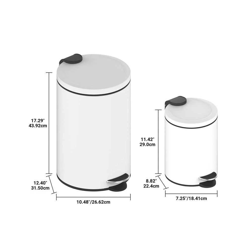 商品Mega Casa|3.2 Gal./12-Liter and 0.8 Gal./3 Liter Stylish Round Metal Step-on Trash Can Set,价格¥419,第2张图片详细描述