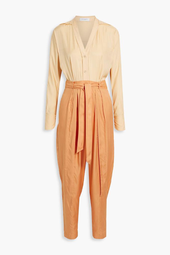 Zephrina cropped pleated two-tone satin jumpsuit商品第3张图片规格展示