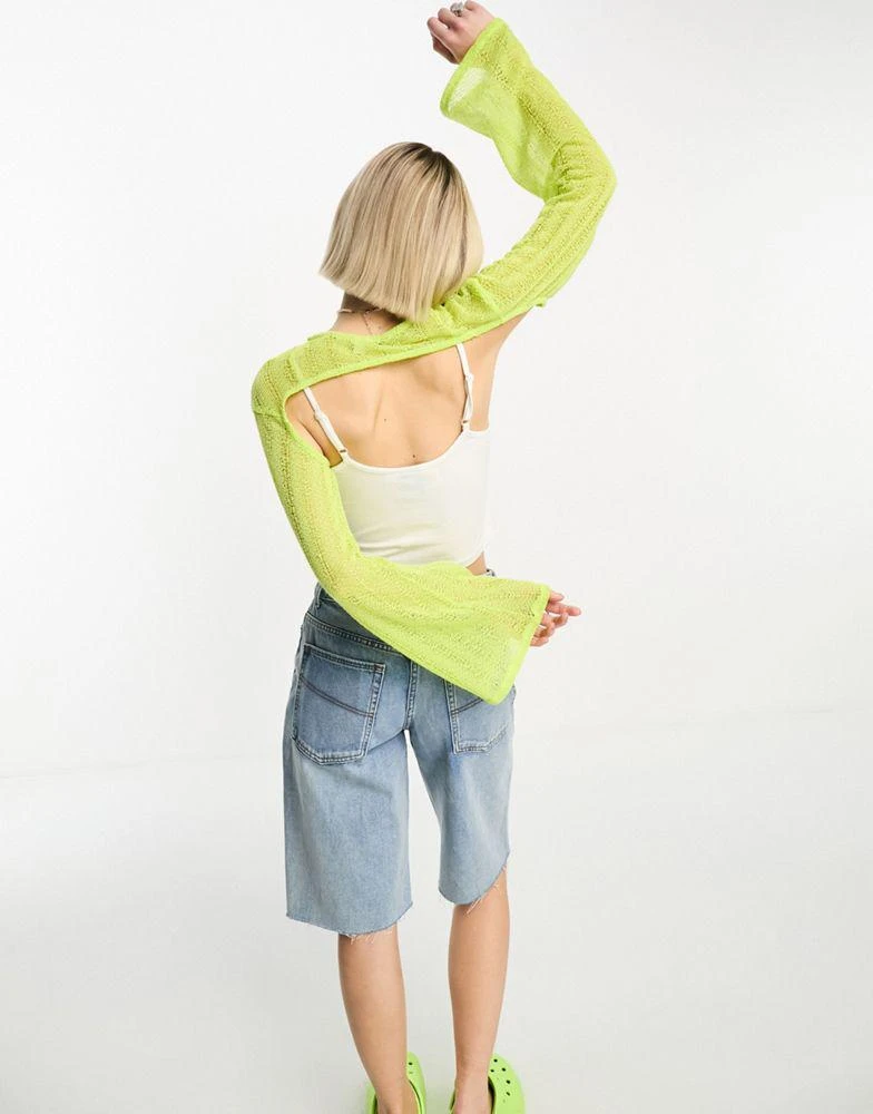 商品COLLUSION|COLLUSION fine knit long sleeve beach shrug in yellow,价格¥149,第3张图片详细描述