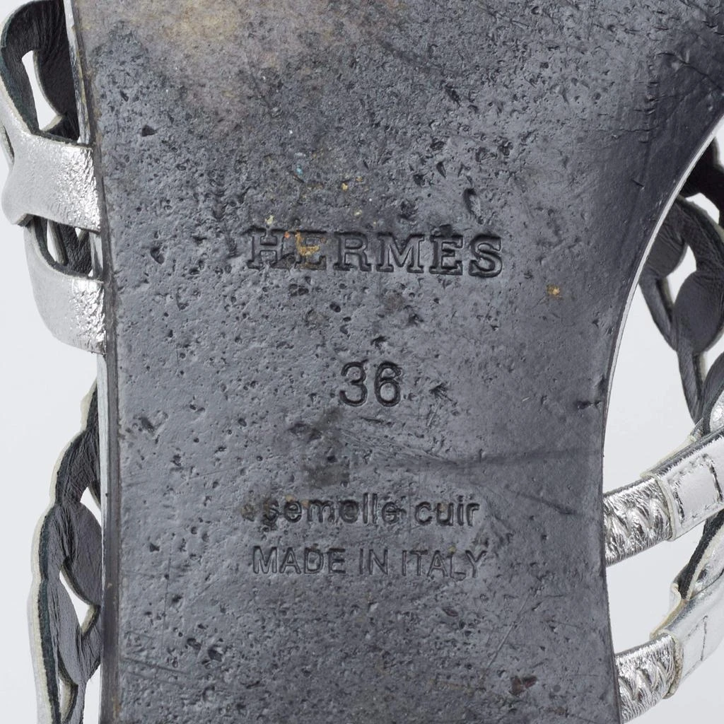 Hermes Silver Leather  D'ancre Chaine Flat Sandals Size 36 商品