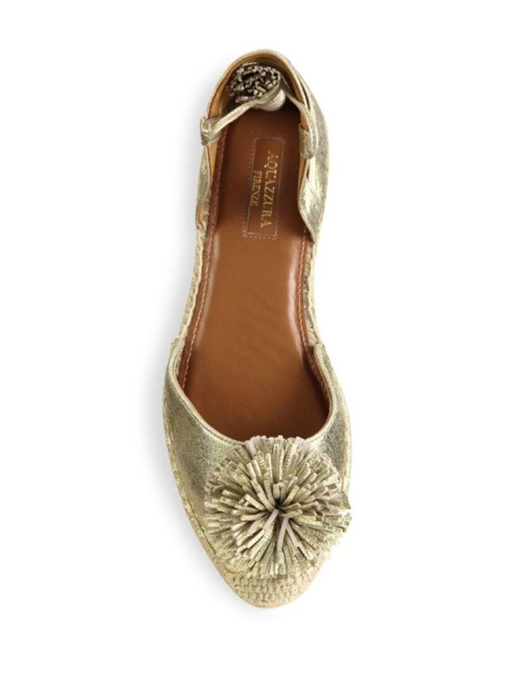 商品Aquazzura|Sunshine Pom-Pom Metallic Leather Espadrille Flats,价格¥1784,第4张图片详细描述