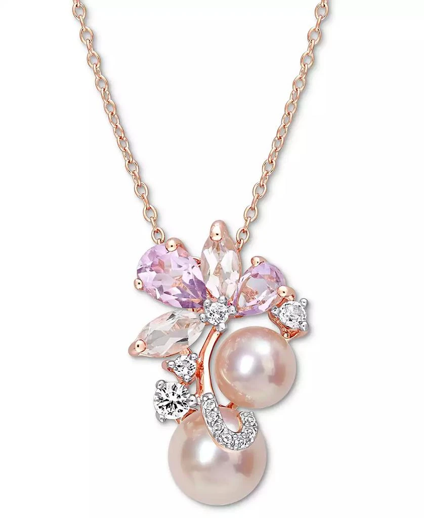 商品Macy's|Pink Cultured Freshwater Pearl (7 & 8-1/2mm) & Multi-Gemstone (2-1/3 ct. t.w.) Flower Cluster 18" Pendant Necklace in 18K Rose Gold-Plated Sterling Silver,价格¥1383,第1张图片