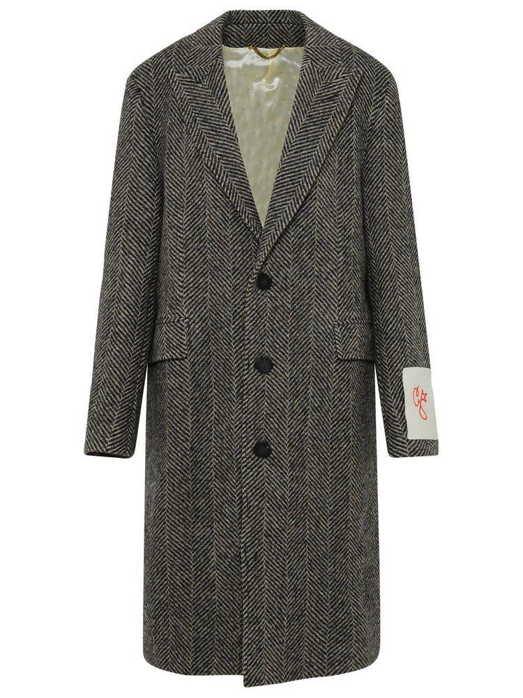 商品Golden Goose|Golden Goose Deluxe Brand Logo Patch Herringbone Patterned Coat,价格¥4836,第1张图片