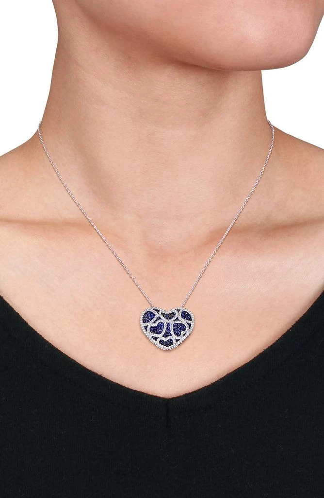 商品DELMAR|Sterling Silver Created Blue Sapphire & Created White Sapphire Heart Pendant Necklace,价格¥2636,第2张图片详细描述